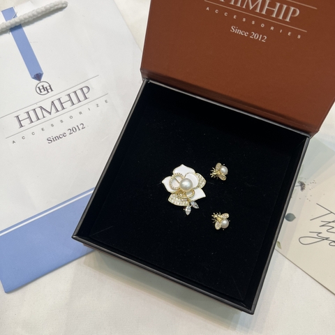 Set Khuyên Tai Kèm Cài Áo - 102 (Combo đã bao gồm túi hộp thiệp)