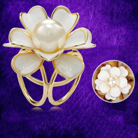 Cài Khăn 3 Chấu HimHip Size To Hoa Trà Thanh Lịch HKCC Đính Trai 3.5cm