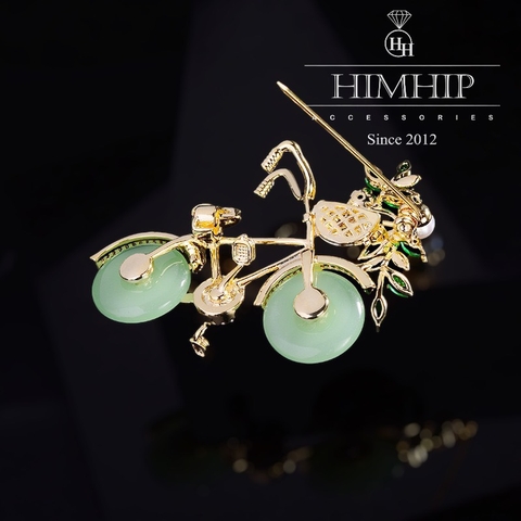 Trâm, Ghim Cài Áo HimHip Xe Đạp Gắn Giỏ Hoa Đáng Yêu HKCC Đính Phale 3,5*5cm