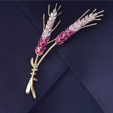 Trâm, Ghim Cài Áo HimHip Lúa Đôi Thanh Lịch HKCC Đính Phale 2,7*7cm