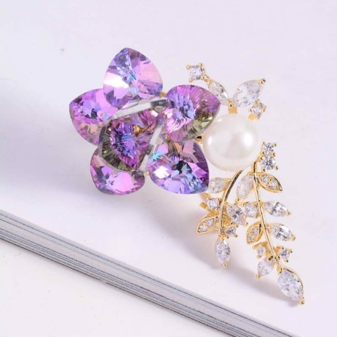 Trâm, Ghim Cài Áo HimHip Chùm Hoa Đá Thanh Lịch HKCC Mix Trai 3,5*4cm
