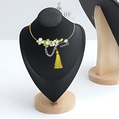Kiềng Cổ HimHip Hạt Giả Trai Mix Khảm Trai Xuân Hoa Ngọc Nữ Sang Trọng 15cm Phụ Kiện Áo Dài - Xanh Nõn