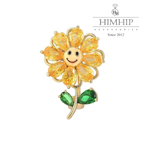 Trâm, Ghim Cài Áo Nhỏ HimHip Bông Hoa Mặt Cười Đáng Yêu HKCC Đính Phale 2,5*1,6cm