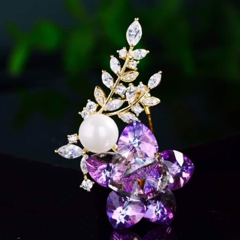 Trâm, Ghim Cài Áo HimHip Chùm Hoa Đá Thanh Lịch HKCC Mix Trai 3,5*4cm