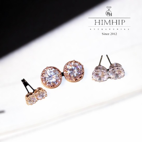 Khuyên Tai Nụ HimHip Mặt Tròn Nhỏ Viền Vàng Thanh Lịch HKCC Đính Phale - Vàng 0.5cm