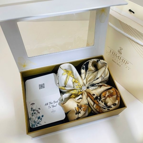 Set Quà HimHip Khăn Lụa Cao Cấp 65x65cm & Cài Khăn Kèm Túi Hộp Thiệp - 1387
