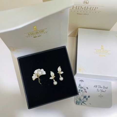 Set Quà HimHip Khuyên Tai & Cài Áo Kèm Túi Hộp Thiệp - 313