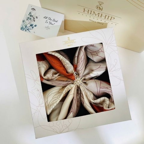 Set Quà 20/10 HimHip Khăn Lụa 70x70cm & Cài Khăn Kèm Túi Hộp Thiệp - 1392
