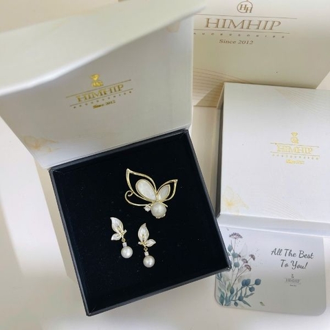 Set Quà HimHip Khuyên Tai & Cài Áo Kèm Túi Hộp Thiệp - 314