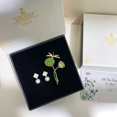 Set Quà HimHip Khuyên Tai & Cài Áo Kèm Túi Hộp Thiệp - 316