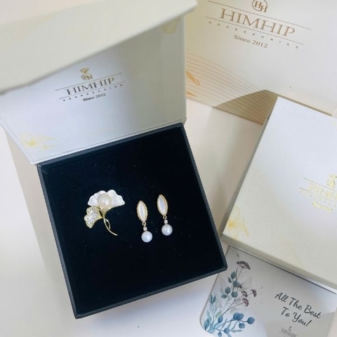 Set Quà HimHip Khuyên Tai & Cài Áo Kèm Túi Hộp Thiệp - 299