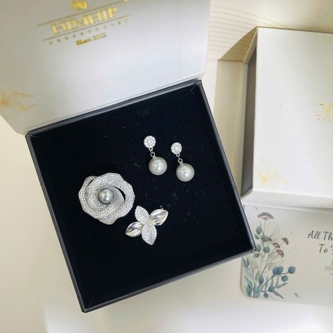 Set Quà HimHip Khuyên Tai & Cài Áo Kèm Túi Hộp Thiệp - 308