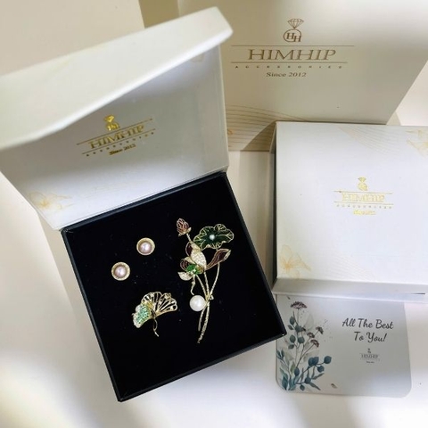 Set Quà HimHip Khuyên Tai & Cài Áo Kèm Túi Hộp Thiệp - 317