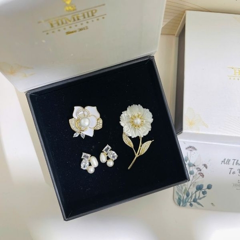 Set Quà HimHip Khuyên Tai & Cài Áo Kèm Túi Hộp Thiệp - 309