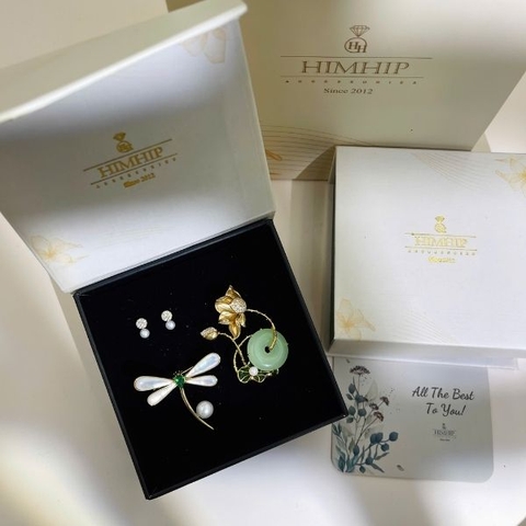 Set Quà HimHip Khuyên Tai & Cài Áo Kèm Túi Hộp Thiệp - 318