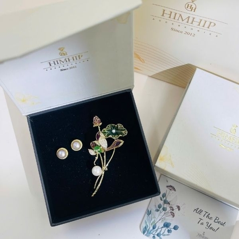 Set Quà HimHip Khuyên Tai & Cài Áo Kèm Túi Hộp Thiệp - 297