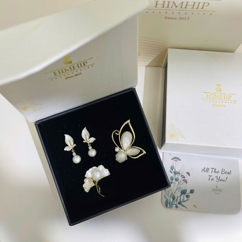 Set Quà HimHip Khuyên Tai & Cài Áo Kèm Túi Hộp Thiệp - 312