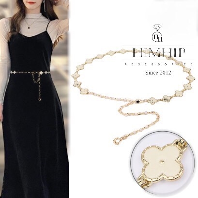 Dây Lưng HimHip Xích Mặt Cỏ 4 Lá 2 Màu Trắng Đen Thanh Lịch 102x2cm