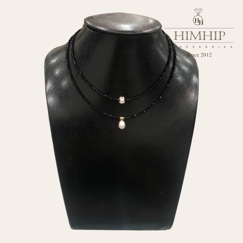 Set Vòng Cổ Dây Phale Đá Vuông Mix Dây Ngọc Trai Thanh Lịch