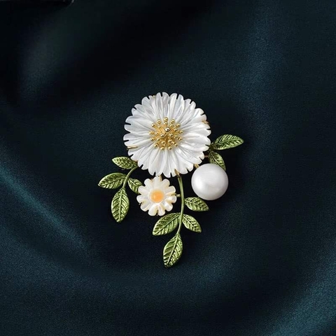 Trâm, Ghim Cài Áo HimHip Hoa Cúc Hoạ Mi Thanh Lịch HKCC Phối Trai 3*4cm
