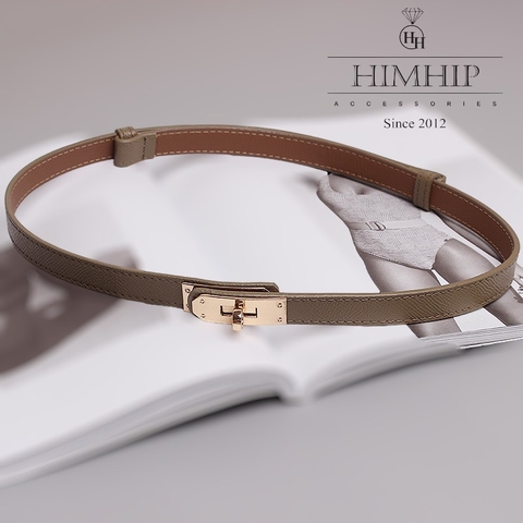 Dây Lưng HimHip Da Thật Khóa Cài Mạ Vàng Sang Trọng 2x97cm - Xám