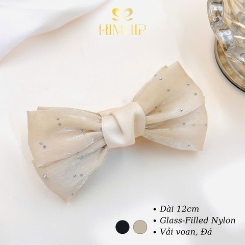 Kẹp Móc Dọc HimHip Resin Nơ Voan Bóng Đính Hạt Lấp Lánh 12cm