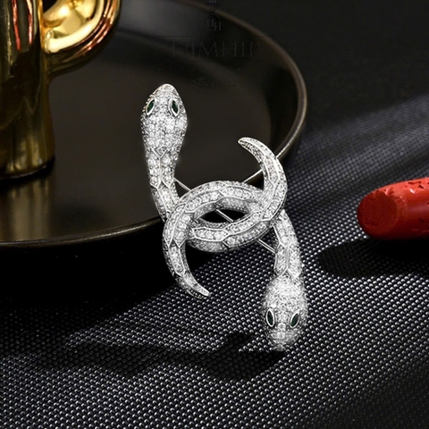 Trâm, Ghim Cài Áo Nam Nữ HimHip Rắn Đôi Thanh Lịch HKCC Đính Phale 2,5*6cm