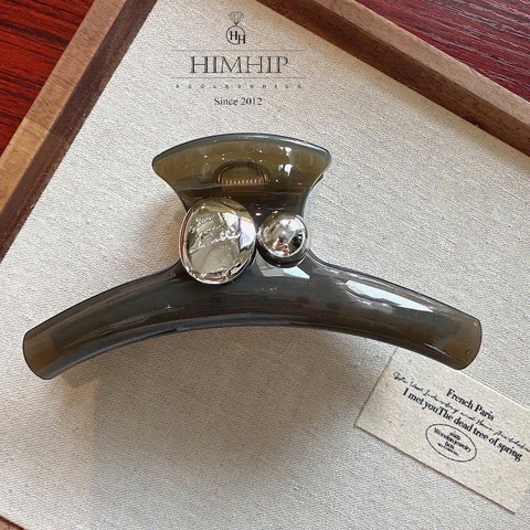 Kẹp Càng Cua HimHip Composite Đính Hạt Tròn Tráng Gương Thanh Lịch 18 Răng 12x5cm