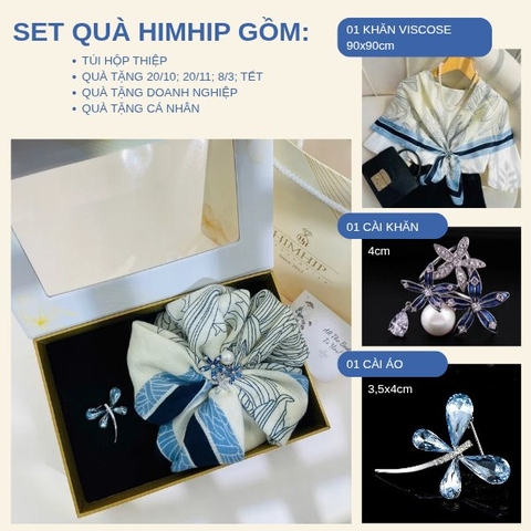 Set Quà 20/10 HimHip Khăn Viscose 90x90cm & Cài Khăn, Cài Áo Kèm Túi Hộp Thiệp - 1278