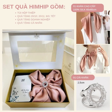 Set Quà HimHip Khăn Lụa Cao Cấp 65x65cm & Cài Khăn Kèm Túi Hộp Thiệp - 1331