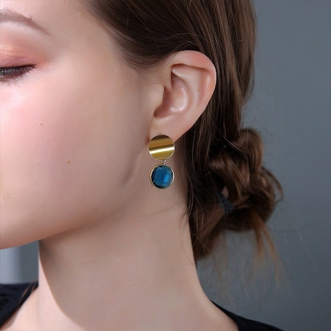 Khuyên Tai Ngắn HimHip Mặt Tròn Sang Trọng HKCC Đính Phale 1.2x3cm