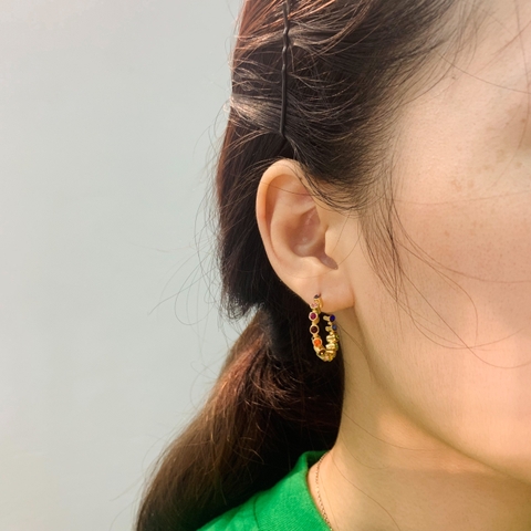 Khuyên Tai Hợp Kim Cao Cấp Mix Đá Phale Nhiều Màu Sang Trọng 3*2.6cm