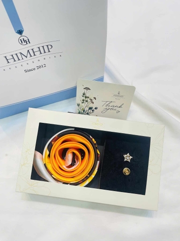Set Quà Tặng HimHip Khăn Lụa Vuông 53*53 & Cài Áo Kèm Túi Hộp Thiệp - 146