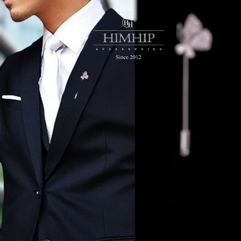 Trâm, Ghim Cài Xiên Hình Cánh Bướm Thanh Lịch HKCC Đính Đá Phale 8x2cm - Trắng