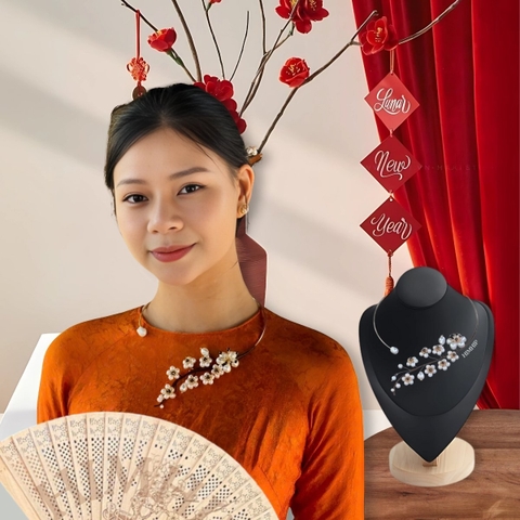 Kiềng Cổ HimHip Tinh Thể Ngọc Trai Hương Sắc Ngọc Mai Cao Cấp 15cm Phụ Kiện Áo Dài