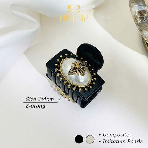 Kẹp Càng Cua HimHip Composite Mặt Ovan Đính Ong Vàng Sang Trọng 8 răng 3x4cm