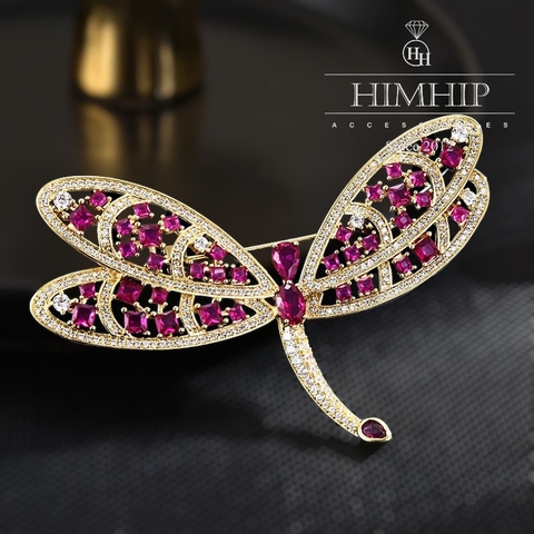 Trâm, Ghim Cài Áo HimHip Chuồn Chuồn Hồng Sang Trọng HKCC Đính Phale 5*6,8cm