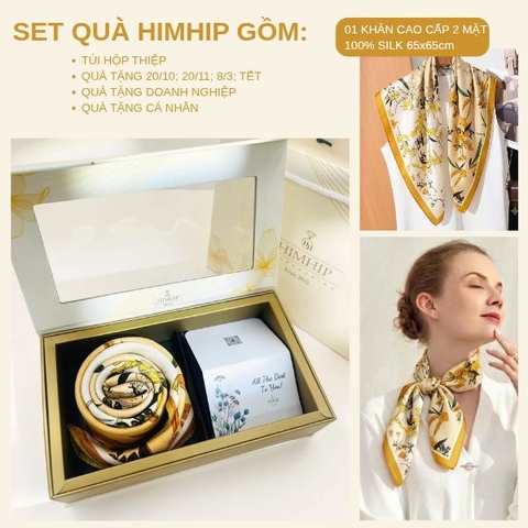 Set Quà HimHip Khăn Lụa Cao Cấp 65x65cm Kèm Túi Hộp Thiệp - 1148