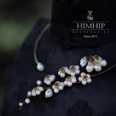 Kiềng Cổ HimHip Tinh Thể Ngọc Trai Hương Sắc Ngọc Mai Cao Cấp 15cm Phụ Kiện Áo Dài