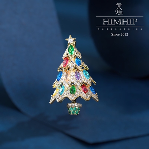 Trâm, Ghim Cài Áo HimHip Cây Thông Noel Sang Trọng HKCC Mix Đá Phale Nhiều Màu 2,8*4cm