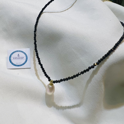 [Thiết Kế Độc Quyền] Choker HIMHIP Đá Đen 2ly Mix Trai Thật Sang Trọng 32+7cm