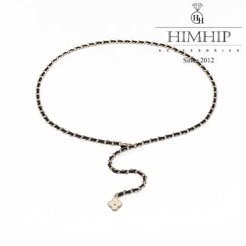 Dây Lưng HimHip Xích Phối Da Charm Cỏ 4 Lá Sang Trọng