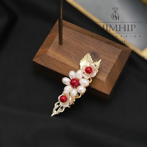 Kẹp Mái HimHip Mix Trai Thật Hoa Đào Nhụy Đỏ Thanh Lịch 2x6cm