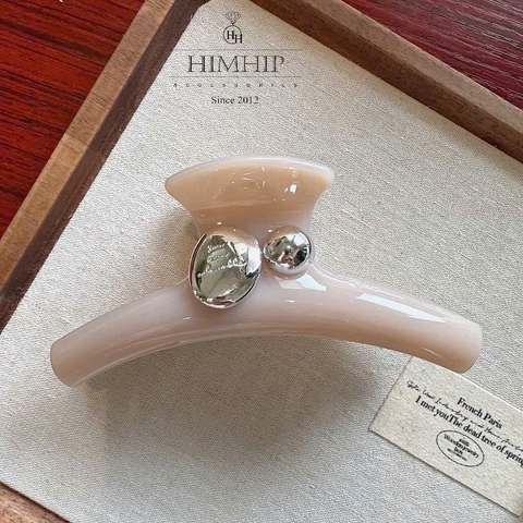 Kẹp Càng Cua HimHip Composite Đính Hạt Tròn Tráng Gương Thanh Lịch 18 Răng 12x5cm