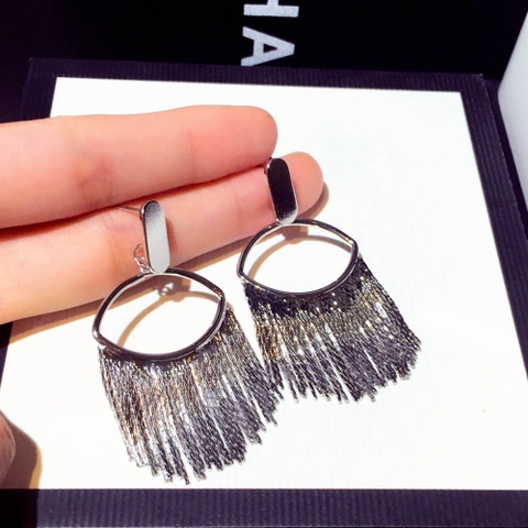 Khuyên Tai Bản To HimHip Hình Mắt Phối Tua Rua Lấp Lánh HKCC 3x5.5cm