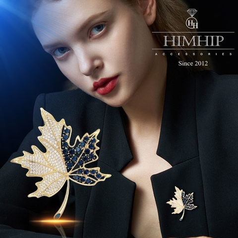 Trâm, Ghim Cài Áo HimHip Lá Phong Sang Trọng HKCC Đính Phale 5*6cm