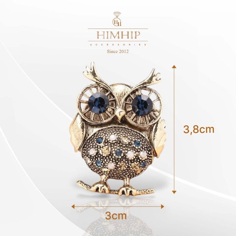 Trâm, Ghim Cài Áo HimHip Cú Nhỏ Cổ Điển HKCC Đính Phale 3*3,8cm