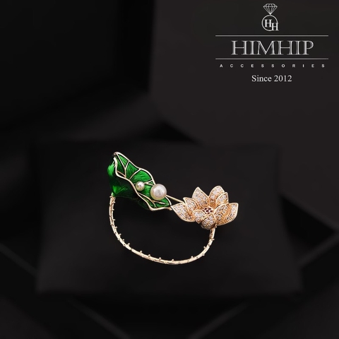 Trâm, Ghim Cài Áo HimHip Hoa Sen Mix Lá Sen Dịu Dàng HKCC Đính Phale 3*4cm