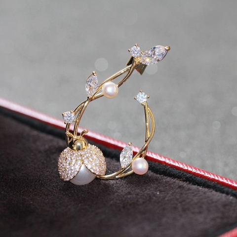 Trâm, Ghim Cài Áo HimHip Bọ Nhỏ Và Cành Xuân Sang Trọng HKCC Đính Phale 4cm