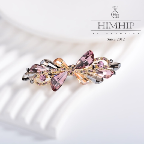 Kẹp Bấm HimHip HKCC Thắt Nơ Đá Ngũ Sắc Sang Trọng 7.5x2.6cm
